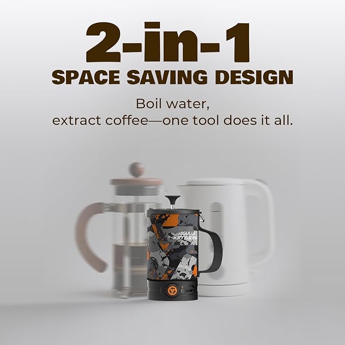 Electric French Press Coffee Maker 120V Boil Water &amp Press Coffee 2-in-1 Portable Design for Camping Travel 6 Minute Brew Ready