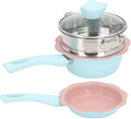 Nonstick Pots and Pans Set Multi-layer Nonstick Coating Matching Lids With Gold HandlesKitchen Soup Non-Stick Frying Pan Set Pot Milk Pan with Handle Lid Pot Cookware Set Cooking Utensils Blue