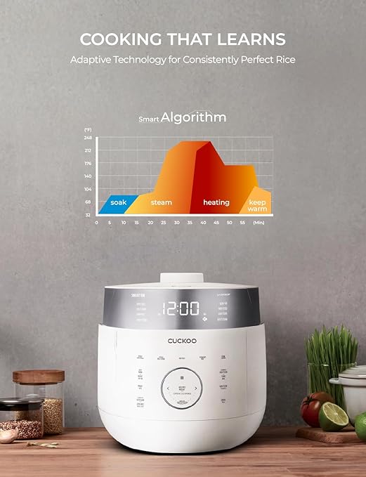 CUCKOO Twin Pressure Rice Cooker 6-Cup Uncooked / 12-Cup Cooked with Induction Heating Technology 19 Menu Modes with Voice Guide Full Stainless Steel Inner Pot White (CRP-LHTAR0609FW)