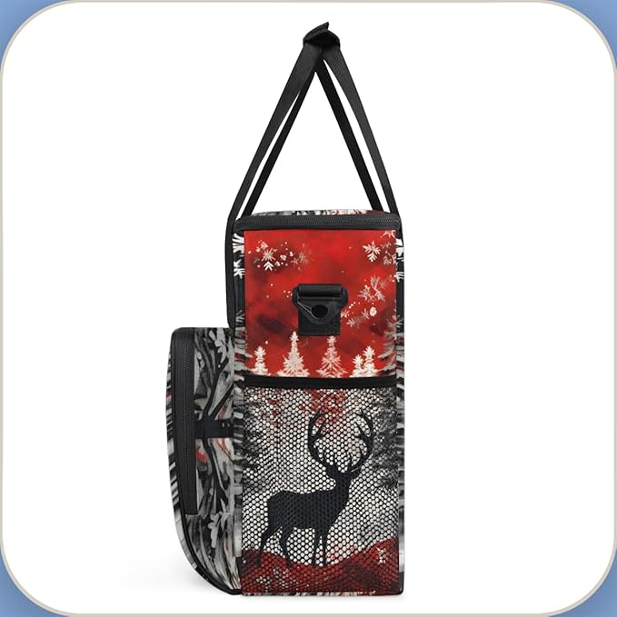 Christmas Misty Forest Coffee Maker Carrying Bag Winter Reindeer Travel Storage Bag Compatible with K-Mini or K-Mini Plus Single Serve Coffee Brewer Carrying Case with Pockets &amp Shoulder Strap