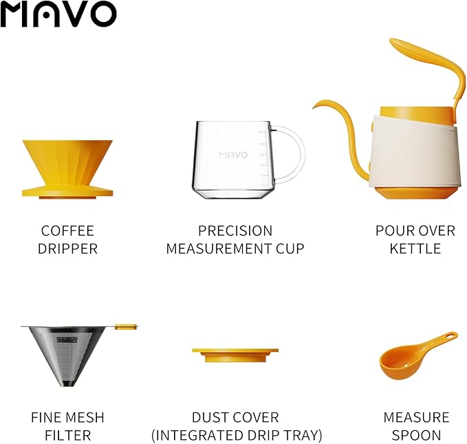 Pour Over Coffee Maker Set Pour Over Kettle Coffee Dripper Glass Coffee Server with Scale Stainless Steel Filter (Orange)