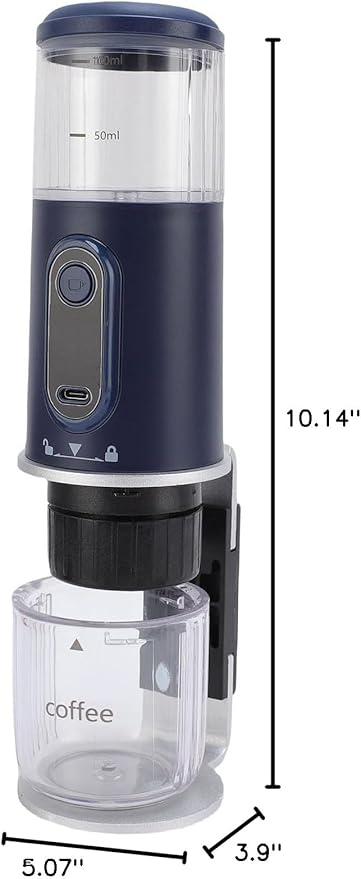 Handheld Capsule Coffee Maker for Car Camping – Efficient Extraction for Work Use – Portable Coffee Machine Compatible Ground (Navy Blue)