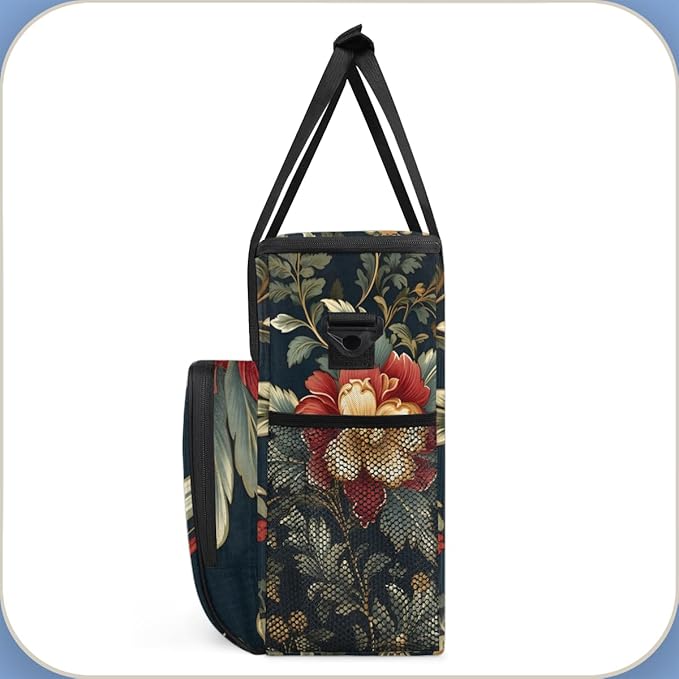 Holly Berry Flowers Coffee Maker Carrying Bag Glowing Flowers Travel Storage Bag Compatible with K-Mini or K-Mini Plus Single Serve Coffee Brewer Carrying Case with Multiple Pockets &amp Shoulder S