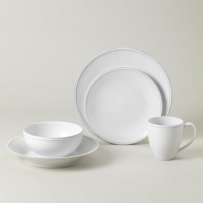Costa Nova Ceramic Stoneware 5-Piece Place Setting Service for 1 - Friso Collection White | Microwave &amp Dishwasher Safe Dinnerware Set | Food Safe Glazing | Restaurant Quality Tableware