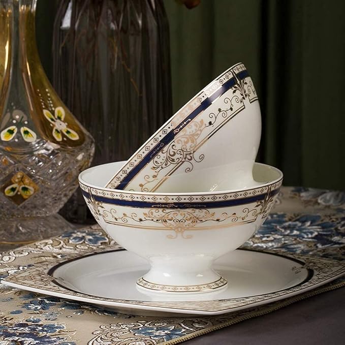 Dinnerware Sets - Luxury Gift Dishes Service Set Ceramics Dinnerware Set with 48-Pieces Bowl/Dish/Soup Pot/Spoon|Dinner Sets Nordic Style Golden Rim Porcelain Combination Set