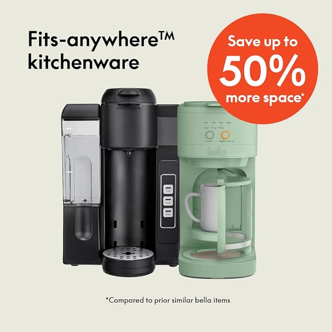 BELLA VersaBrew 2-in1 Coffee Maker K-Cup compatible Brew 3 Sizes Carafes &amp Single Serve Cups Dishwasher Safe Reusable Filter &amp Filter Holder Iced Coffee Function 60oz Tank Seaglass