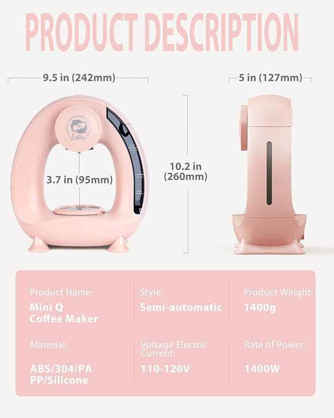 2-in-1 Coffee Maker Fast Brew in 1.5mins Single Serve Coffee Machine Compatible with K-Cup Pods &amp Ground Coffee 1400W with 20s Preheat Compact for HomeSmall PlaceOffice &amp RV 8ozPink
