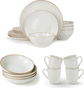 Famiware Jupiter 12-Piece Dinnerware Sets 4-Piece Pasta Bowls 4-Piece 14 oz Mug Set 20-Piece Stoneware Dinnerware Sets White