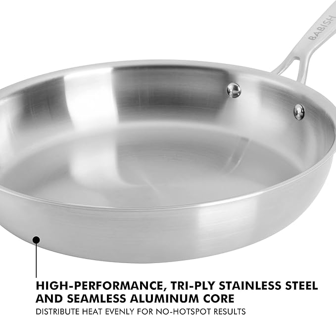 Babish 10-Inch Tri-Ply Stainless Steel Frying Pan – Professional Grade Skillet for Searing Sautéing &amp Everyday Cooking