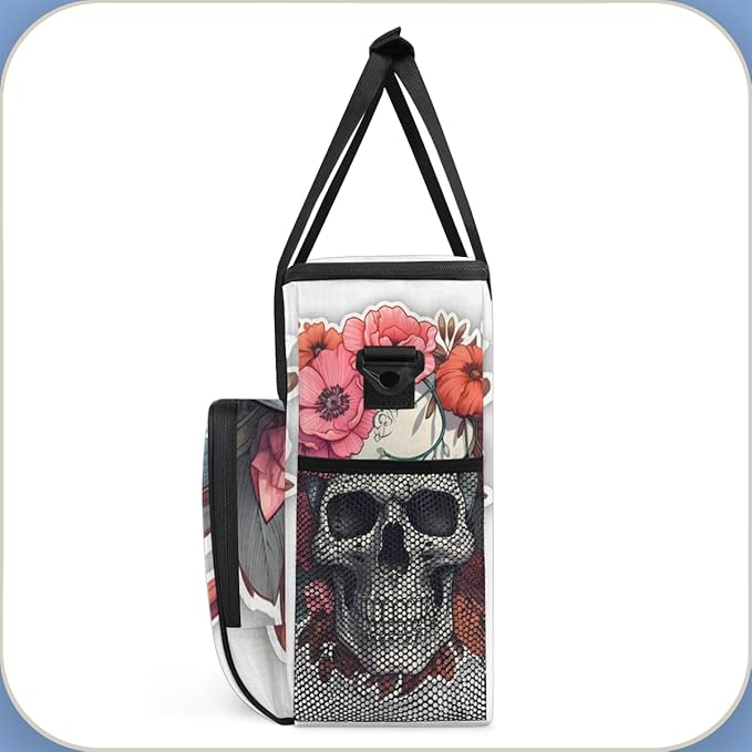 Skull Floral Coffee Maker Carrying Bag Portable Travel Storage Tote Bag Compatible with K-Mini or K-Mini Plus Single Serve Coffee Brewer Carrying Case with Multiple Pockets &amp Shoulder Strap