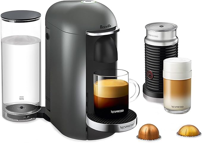 Breville Nespresso Vertuo Plus Deluxe Coffee and Espresso Maker Titan with Aeroccino Milk Frother + Nespresso Descaling Kit