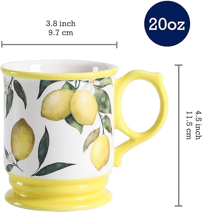 Bico Lemon Dreams Ceramic 16 pcs Dinnerware Set Service for 4 Inclusive of 11 inch Dinner Plates 8.75 inch Salad Plates 26oz Cereal Bowls and Mugs for Party Microwave &amp Dishwasher Safe
