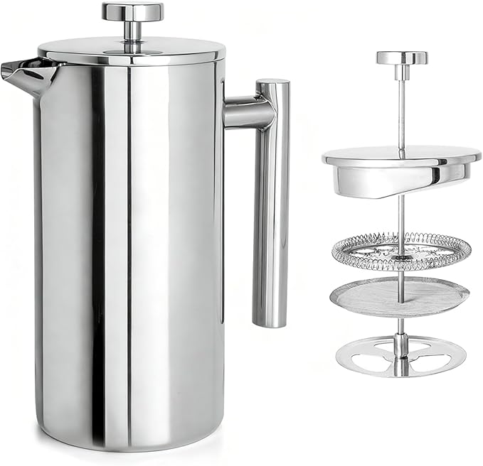 French Press Coffee Maker 12OZ : 304 Grade Stainless Steel Double Walled Insulated Coffee Press with Filter - Heat Resistant Coffee Maker Brewwing tea for Kitchen Travel Office Outdoor Camping