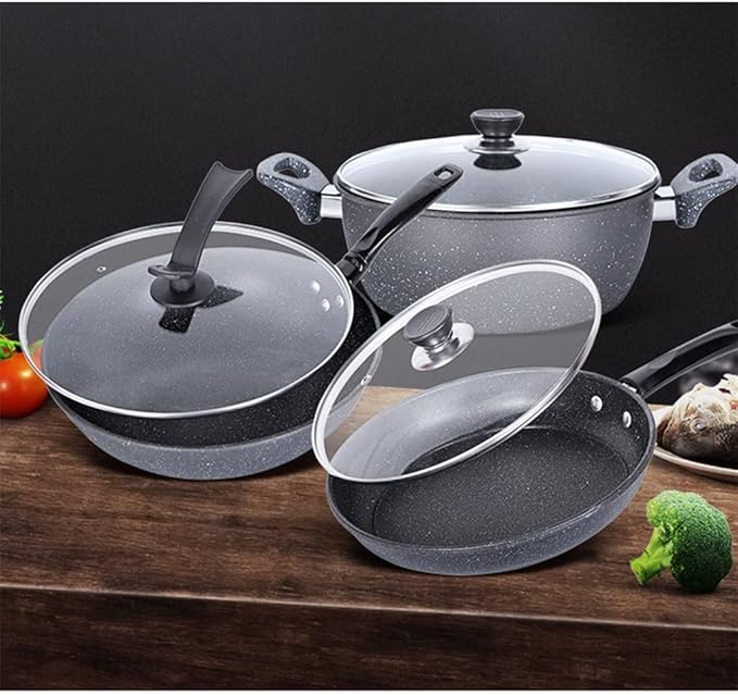 Light Grey Cookware Set Soup Kitchen u Set Frying Pan Milk Kitchen u Cooking Kitchen u Pan Non-Stick Pan Set Casserole Wok (Color : Light Grey Size (Light Grey