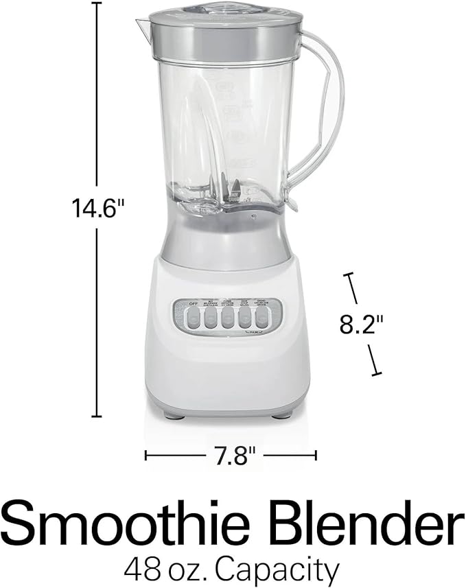 Beach Smoothie Blender with 650W Peak Power Wave Action System 12 Functions 48 oz BPA-Free Jar and Ice Sabre Blades Black (White)