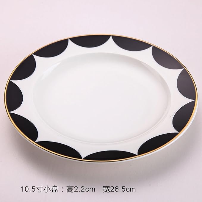 European Style Dinnerware Set Service for 2 Bone China Dinnerware Sets Unbreakable Porcelain Dinner Sets Coffee Cup and Saucer Tableware Set Steak Dinner Plates Dish Set black and white-01