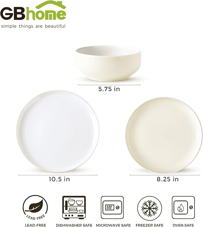 GBHOME 12 Pieces Ceramic Dinnerware Set Modern White Dish Set for 4Scratch Resistant Smooth Plates and Bowls SetsOven SafeMicrowave &amp Dishwasher
