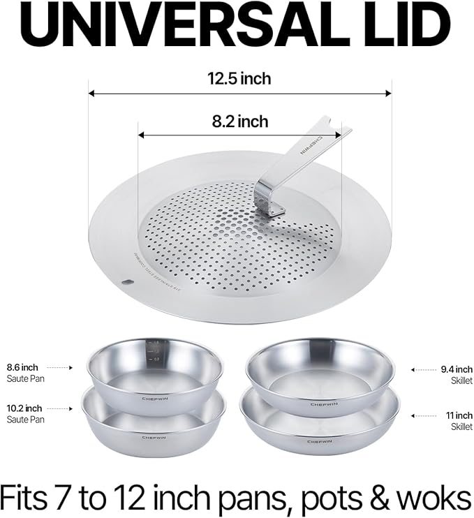 316 Stainless Steel Removable Handle Cookware 5-Ply Stackable Cookware Set 6-Piece Pans with Universal Lid Induction Compatible Oven &amp Dishwasher Safe