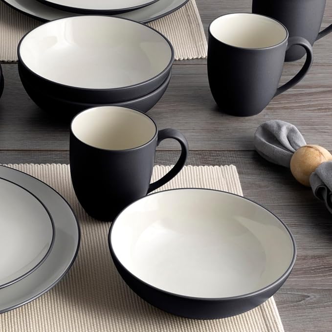 Noritake Colorwave Graphite 16-Piece Coupe Set Service for 4 in Black/Graphite