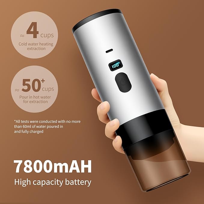RQUOIRE 3-in-1 Portable Coffee Maker Espresso Machine Self-Heating Travel Coffee Maker Compatible with NS DG Pods &amp Ground Coffee Small Mini Espresso Machine for Car Camping Hiking With Stand