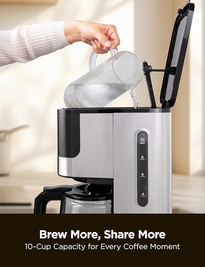CUCKOO Classic 10-Cup Drip Coffee Maker Easy To Use Coffee Machine with Programmable Timer Includes Glass Coffee Pot with Two Brew Strength Settings and Reusable Mesh Filter (CCM-BD011B)