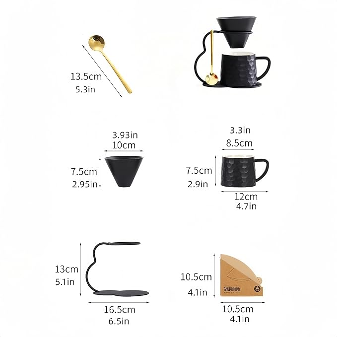 Pour Over Coffee Maker setCeramic Coffee Maker With V60 40 pcs Paper FilterMetal Stand 9oz 270ml mug Pour Over Coffee Dripper Pink