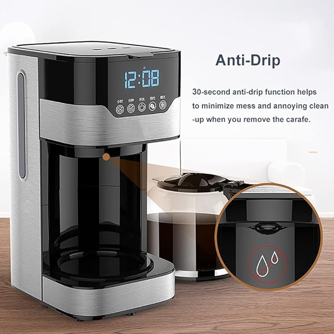 Filter Coffee Machine Home Stainless Steel Coffee Tea Pot 1.5 L Capacity 24-Hour Programmable Brewing Coffee Maker with 3 Brew Strength ControlTouch Screen