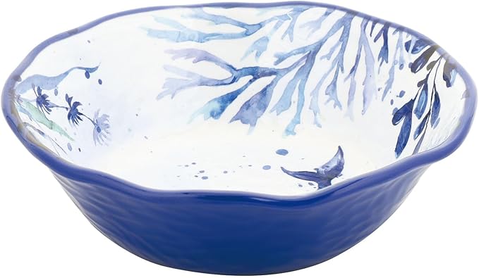 UPware 12 Piece Indigo Sea Life Melamine Dinnerware Sets Outdoor Dishes Set Plates and Bowls Sets Service for 4 Blue