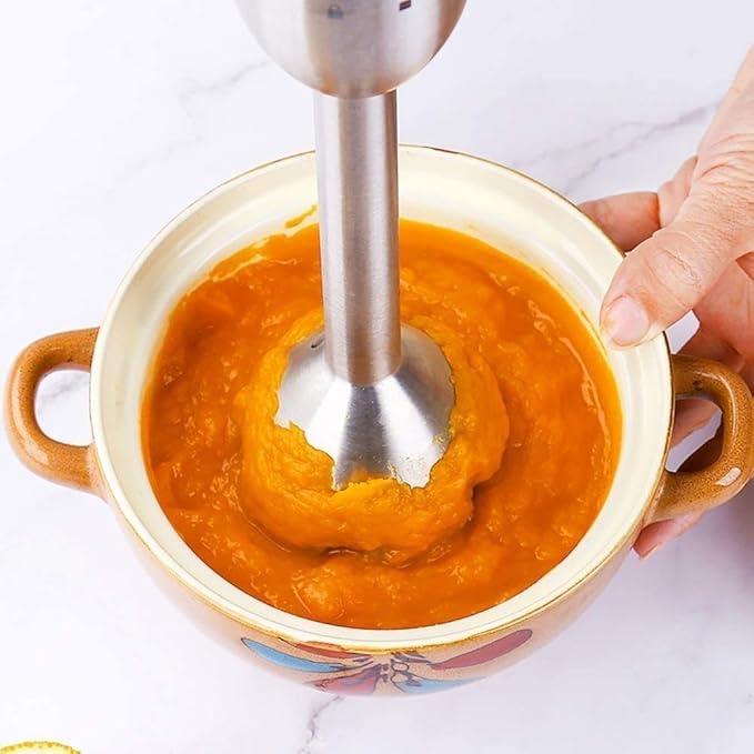 Hand Blender Smart Stick 400W 2 Speed 6-in-1 Titanium Steel Blades with Whisk Chopper/Grinder Bowl and Beaker/Measuring Cup
