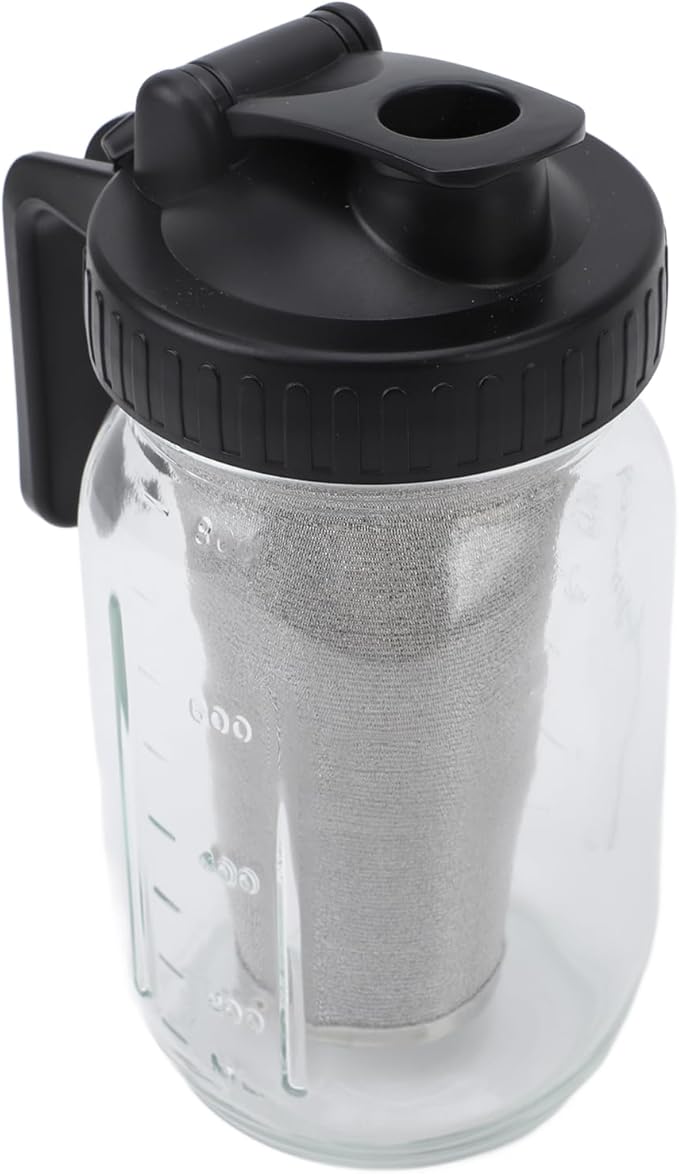 Focket Cold Brew Coffee Maker Thick Glass Leak Proof Mason Jar with Stainless Steel Filter for Iced Coffee Single Serve and Tea Brewing Home Office (1000ml)