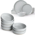 Famiware Mars Plates and Bowls Set of 12 and Milkyway 4oz Dipping Bowls Set of 6 18 Pieces Dinnerware Sets Light Gray