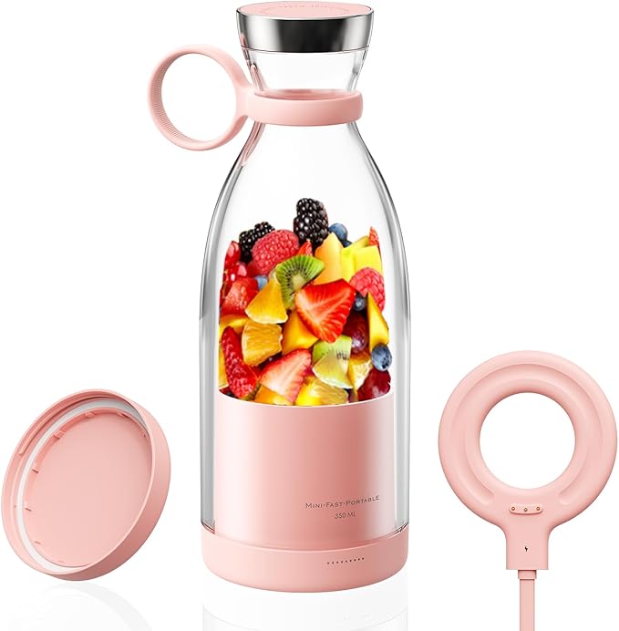 OTPEIR Portable Blender for Shakes and Smoothies with 11.83 Oz Travel Cup and LidDurable Stainless Steel Blades for Juice Blending Performance Pink