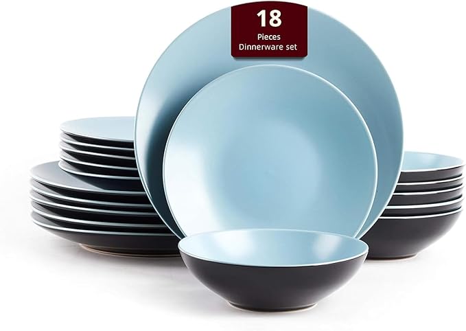 Colors Life Dinnerware SetOutside Shinny Black + Inside Matte Finished Color (18pc Set Turquoise)