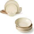 Famiware Jupiter Plates and Bowls Set for 4 16 Pieces Dinnerware Sets 8.5 Pasta Bowls for Serving Vanilla White