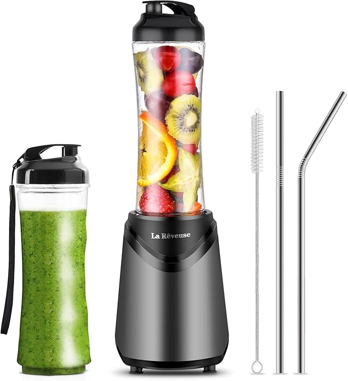 La Reveuse 300W Personal Size Blender (Grey) + La Reveuse 1.3-Cup Mini Food Chopper (Silver)