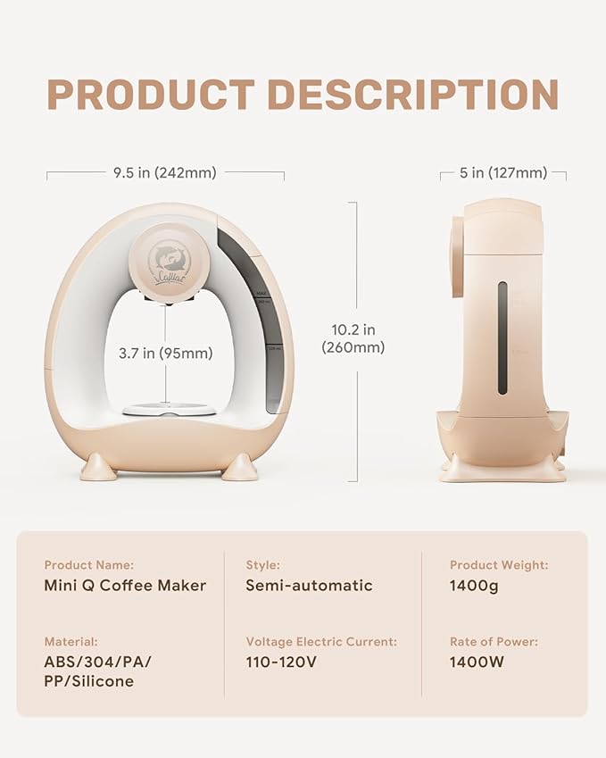 2-in-1 Coffee Maker Fast Brew in 1.5mins Single Serve Coffee Machine Compatible with K-Cup Pods &amp Ground Coffee 1400W 20s Preheat Compact for HomeSmall PlaceOffice&ampRV 8ozChampagne