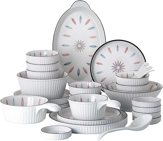Dinnerware Sets - Luxury Gift Dishes Service Set Ceramics Dinner Sets 54 Pieces Cereal Bowl and Steak Plate Set - Porcelain Japanese Style Dinnerware Set for Family Gathering