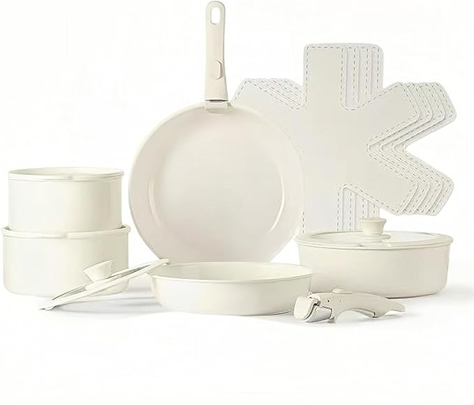 15pcs of Healthy Ceramic Cookware SetInduction Kitchen Cooking Sets with Detachable HandlePots and Pans Set Non StickNon Toxic Cookware Set RV Camping Stackable Pots Kitchen SetPFAS/PFOA Free