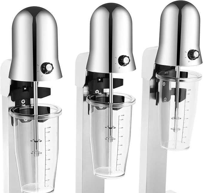 Milkshake Maker110V 18000RMP Electric Stainless Steel 3 Heads Milkshake Mixer180W Commercial Home Milk Shaker Machine with 3 PC CupsMilk Frother Mixer for Milk Drink Tea Juice (3-Head)