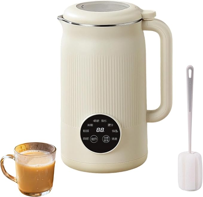 The 8-In-1 Multifunction Nut Milk &amp Juice Maker 8-In-1 Nut Milk Maker Machine Automatic Plant-Based Milks Blender with Delay Start Keep Warm Self-Cleaning (Beige)