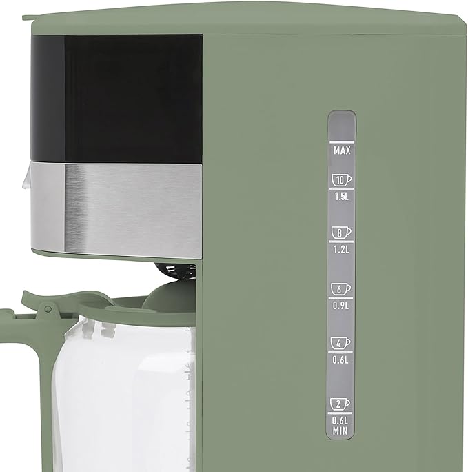Haden Coffee Machine 12-Cup Programmable Drip Coffee Maker with Auto Shut-Off Function and Reusable Washable Water Filter Green &amp Chrome
