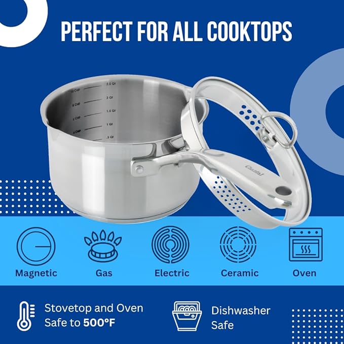 Chantal Induction 21 Steel 1.25 qt SaucePan with Tempered Glass Lid Brushed Stainless Steel