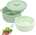 BestYiJo Microwave Rice Cooker 2-Layer Microwave Pasta Cooker and Steamer for Rice Vegetables Quinoa Oatmeal Ramen –Silicone Non-Stick(Green)