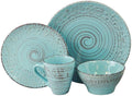 16 Piece Traditional Rustic All Seasons Durable Stoneware Farmhouse Dinnerware Set Dishwasher Safe Turquoise Subtle Swirl Pattern Round Dinner Plate Dessert Plates Bowls Mugs Dinnerware Set for 4