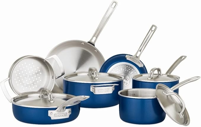 Viking Culinary Multi-Ply Color 2-Ply Cookware Set 11 piece Includes Stainless Steel Lids Dishwasher Oven Safe Works on All Cooktops including Induction