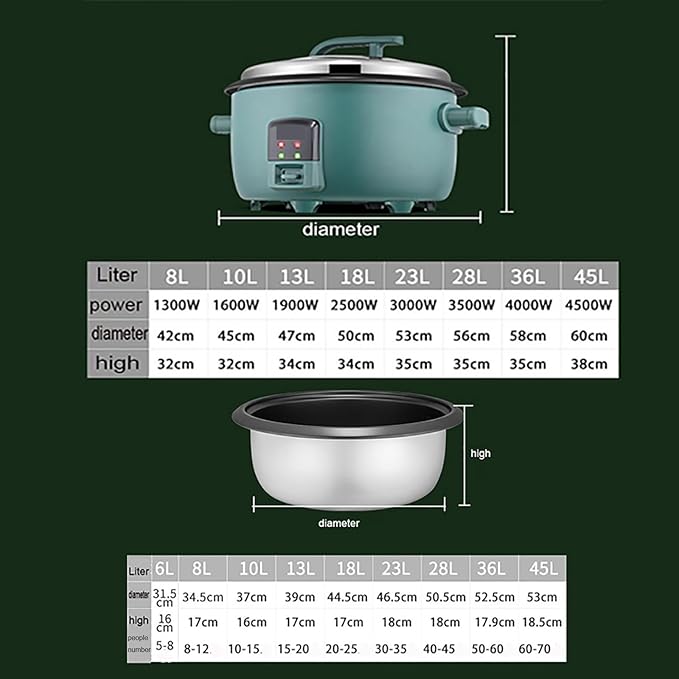 Rice Cooker (8-45L) Commercial Large Rice Cooker for Canteen Restaurant Construction School for 8-70 PeopleCan Be Used US/EU(10L)