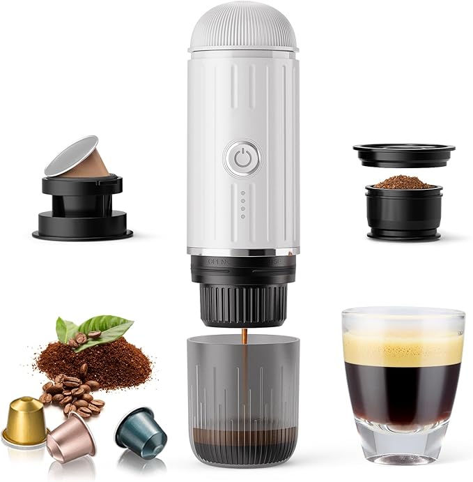 Portable Electric Espresso Coffee Maker for Ground Coffee &amp NS Capsule Espresso Machine Fast Self-Heating Technology‌ with USB-C Perfect for RV Hiking Camping Office &amp On-the-Go Lifestyles