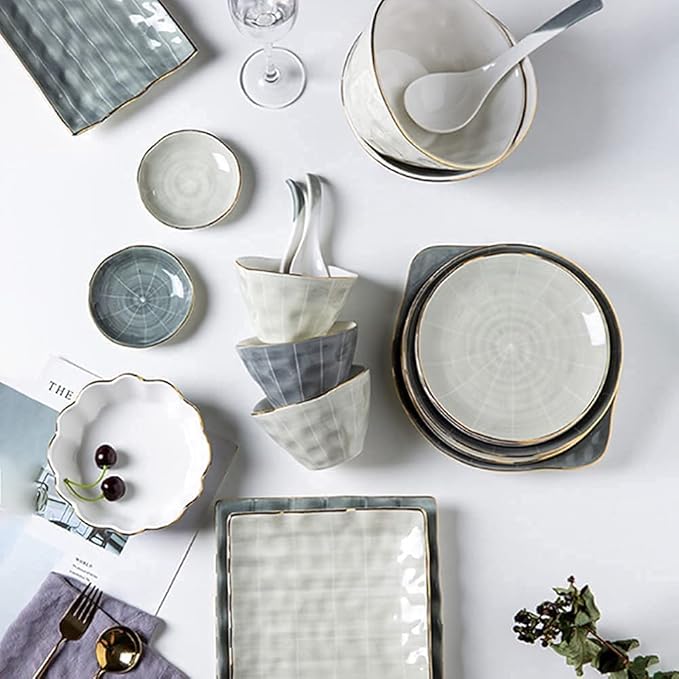 Dinnerware Sets - Luxury Gift Dishes Service Set 23-Piece Bowl and Tableware Set Ceramic Dinnerware Sets for 6 People Luxury Style Ceramic Dishware Sets Irregular Kitchen Plate Set