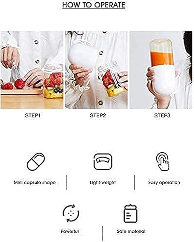 Portable Blender for Milkshakes and Baby Food Mini Handheld LCD Juicer Cup 1200mAh USB Rechargeable with four Blades for Home and Outdoors（White）