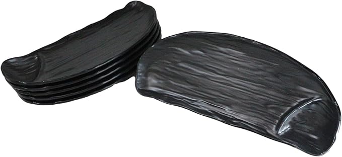 Ebros Gift Contemporary Ridged Matte Black Melamine Series Dinnerware Serveware Kitchenware Set Japanese Chinese Restaurant Supply (Pack Of 6 Half Moon Partitioned Sushi Plate Platter 11 L)